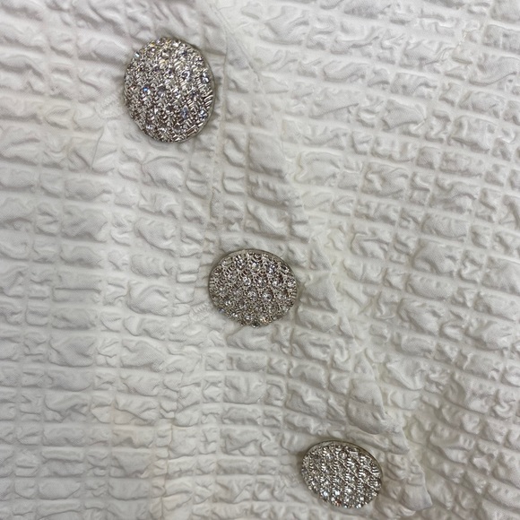 Niche Nilgun Derman White Pucker Asymmetrical Cut  Rhinestone Button Jacket - Picture 4 of 7